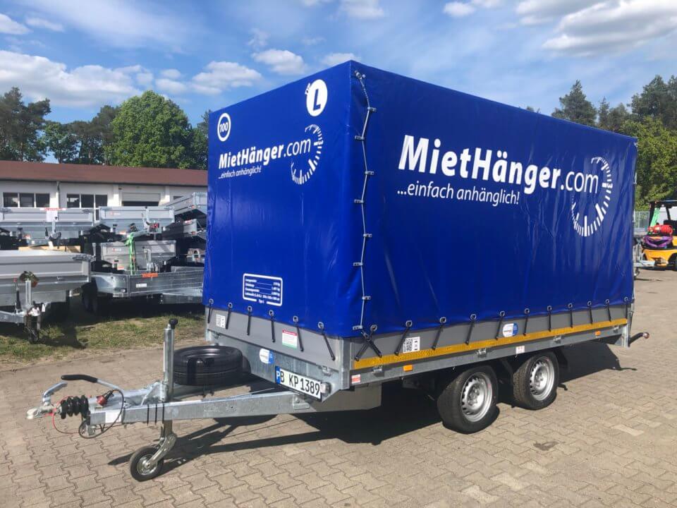 Auto Anhänger Typ Planenanhänger Größe L 2000 kg MietHänger